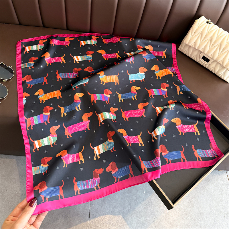 Fashion Wiener Dog Print Banda - Silk Scarf Square ulasan dan harga