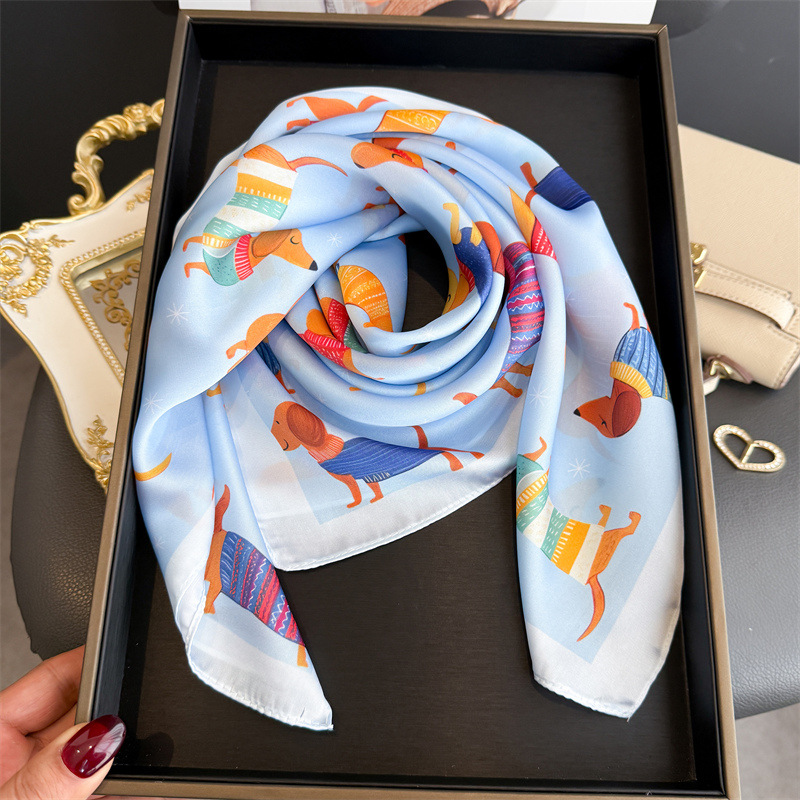Fashion Wiener Dog Print Banda - Silk Scarf Square ulasan dan harga